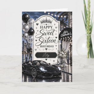 Zwarte Zilveren Luxe Sweet Sixteen Verjaardag Kaart