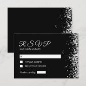 Zwarte Zilveren Moderne Huwelijksreactiekaart RSVP Kaartje (Voorkant / Achterkant)