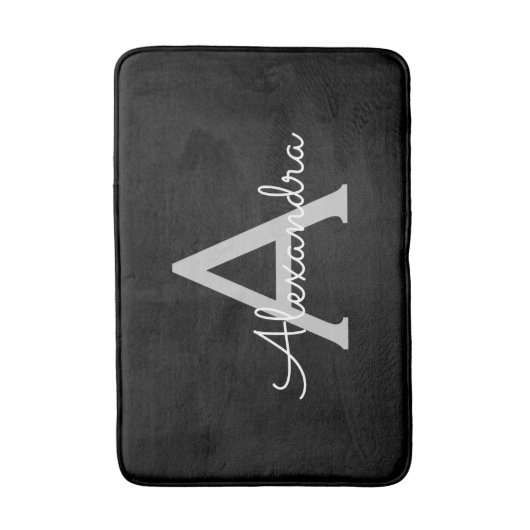 Zwarte Zilveren Moderne Script Meisjesachtige Mono Badmat (Voorkant Verticaal)