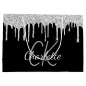 Zwarte zilveren monogram naam modern elegant groot cadeauzakje (Achterkant)