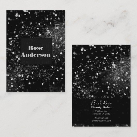 Zwarte zilveren mousserende lampjes Glam Sparkle G Visitekaartje (Voorkant / Achterkant)