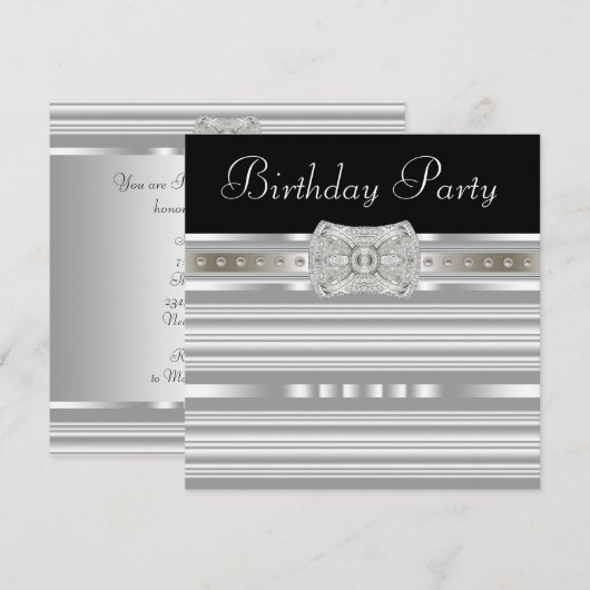 Zwarte Zilveren Parels Vrouwen Verjaardagsfeestje Kaart (Voorkant / Achterkant)