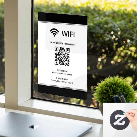 Zwarte Zilveren QR-code Wifi-netwerk en wachtwoord Raamsticker (Kantoor)