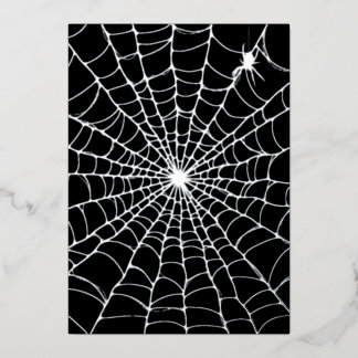 Zwarte Zilveren Spinnenweb Halloween Folie Uitnodiging