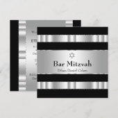 Zwarte Zilveren Ster van David Bar Mitswa Kaart (Voorkant / Achterkant)