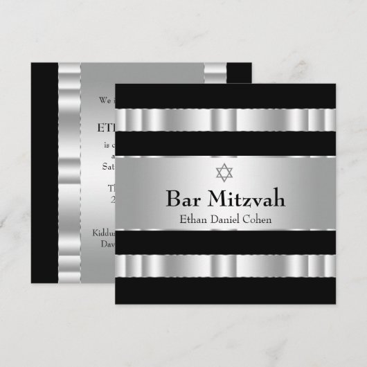 Zwarte Zilveren Ster van David Bar Mitswa Kaart (Voorkant / Achterkant)