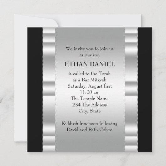 Zwarte Zilveren Ster van David Bar Mitswa Kaart (Achterkant)