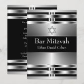Zwarte Zilveren Ster van David Bar Mitswa Kaart (Voorkant / Achterkant)