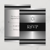 Zwarte Zilveren Ster van David Bar Mitswa RSVP (Voorkant / Achterkant)