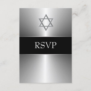 Zwarte Zilveren Ster van David Bar Mitzvah RSVP Kaartje
