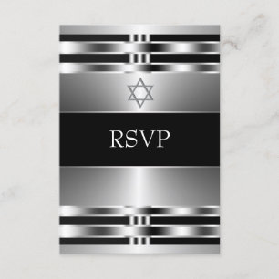 Zwarte Zilveren Ster van David Bar Mitzvah RSVP Kaartje