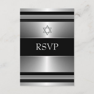 Zwarte Zilveren Ster van David Bar Mitzvah RSVP Kaartje
