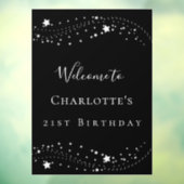 Zwarte zilveren sterren elegante verjaardagsfeest  raamsticker (Vel 3)