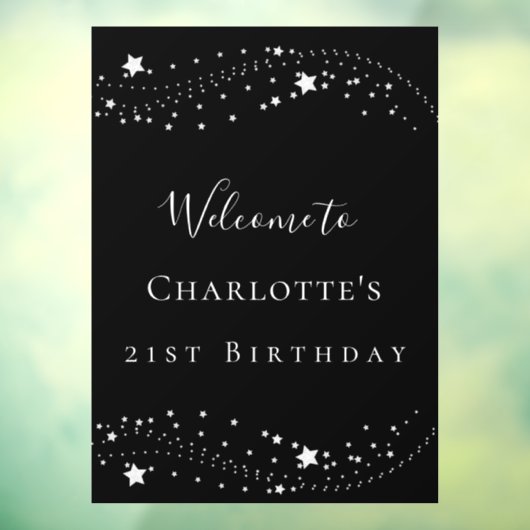 Zwarte zilveren sterren elegante verjaardagsfeest  raamsticker (Vel 3)