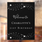 Zwarte zilveren sterren elegante verjaardagsfeest  raamsticker (Vel 2)