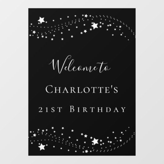 Zwarte zilveren sterren elegante verjaardagsfeest  raamsticker (Vel)