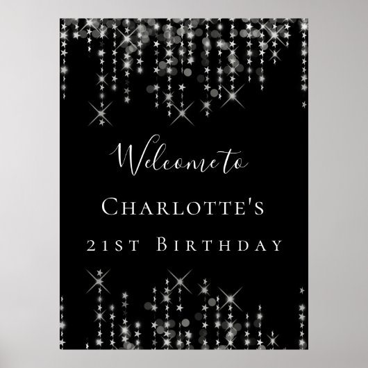 Zwarte zilveren sterren welkom poster (Voorkant)