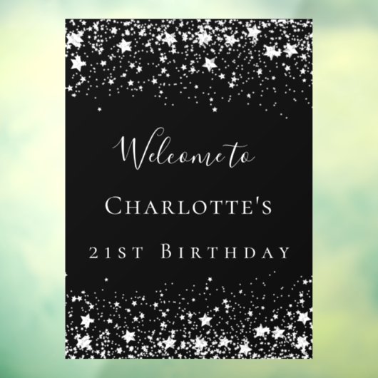 Zwarte zilveren sterren welkom raamsticker (Vel 3)