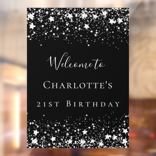 Zwarte zilveren sterren welkom raamsticker (Vel 2)