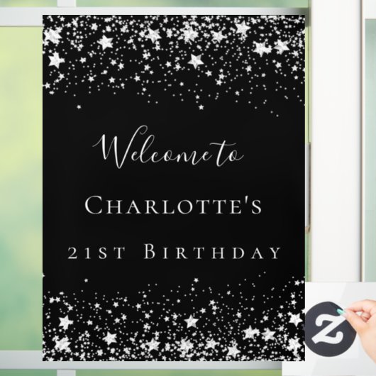 Zwarte zilveren sterren welkom raamsticker (Huis)