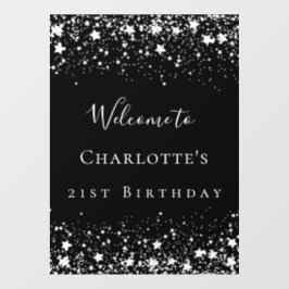 Zwarte zilveren sterren welkom raamsticker