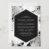 Zwarte Zilveren Tropische Palm Alles in Een Huweli Kaart (Voorkant)