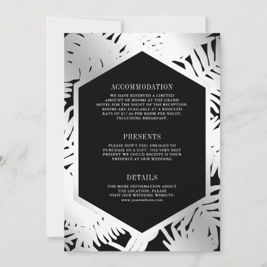 Zwarte Zilveren Tropische Palm Alles in Een Huweli Kaart (Achterkant)