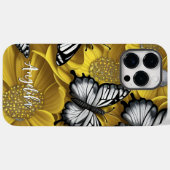Zwarte Zilveren Vlinder Gele Bloemen Aangepaste Na Case-Mate iPhone Case (Achterkant (horizontaal))