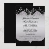 zwarte zilveren vlinders bruiloft kaart (Voorkant / Achterkant)