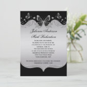 zwarte zilveren vlinders bruiloft kaart (Staand voorkant)