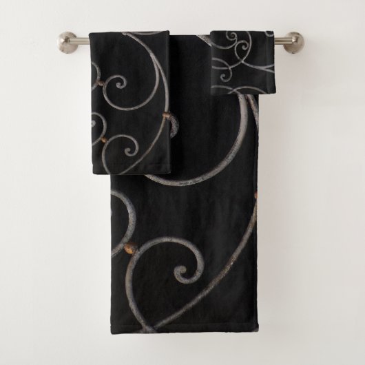 Zwarte/Zilveren Wervels Bad Handdoek Set (Insitu)