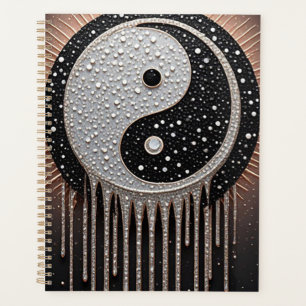 Zwarte Zilveren Yin Yang Druppelende Sierdetails Planner