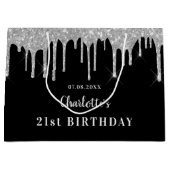 Zwarte zilverglitter drift monogram naam groot cadeauzakje (Voorkant)