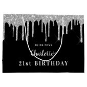 Zwarte zilverglitter drift monogram naam groot cadeauzakje (Achterkant)