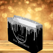 Zwarte zilverglitter drift monogram naam groot cadeauzakje