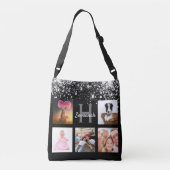 Zwarte zilverglitter foto collage monogram crossbody tas (Achterkant)