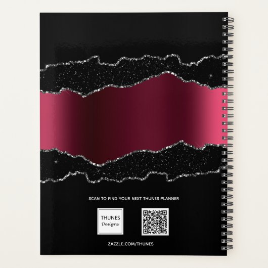 Zwarte zilverglitter met bruinkoolglitter 2023 planner (Achterkant)