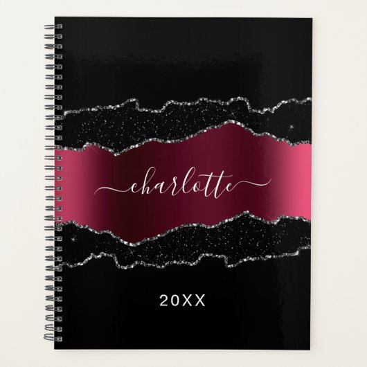 Zwarte zilverglitter met bruinkoolglitter 2023 planner (Voorkant)