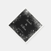Zwarte zilverglitter-monogram bruiloft servet (Hoek)