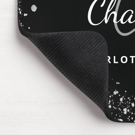 Zwarte zilverglitter-monogram, naam muismat (Hoek)