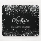 Zwarte zilverglitter-monogram, naam muismat (Voorkant)
