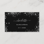 Zwarte zilverglitter RSVP Informatiekaartje (Achterkant)
