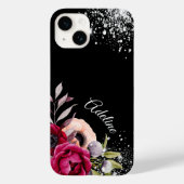 Zwarte zilverglitterbloemen met vuursteentje Case-Mate iPhone case (Achterkant)