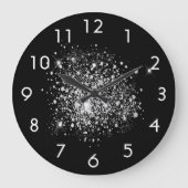 Zwarte zilverglitterstof grote klok (Voorkant)