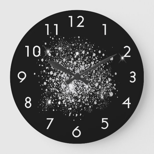 Zwarte zilverglitterstof grote klok (Voorkant)