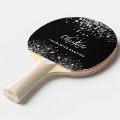 Zwarte zilverglitterstof monogram naam glitter tafeltennisbatje (Voorkant Gekanteld)
