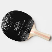 Zwarte zilverglitterstof monogram naam glitter tafeltennisbatje (Zijkant)
