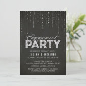 Zwarte & Zilverige Glitter-kijk Engagement Party Kaart (Staand voorkant)