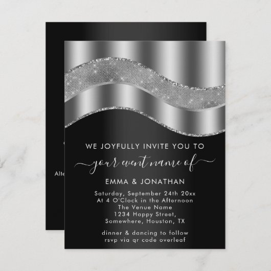 Zwarte Zilverige Glitter Wave QR-code (Voorkant / Achterkant)