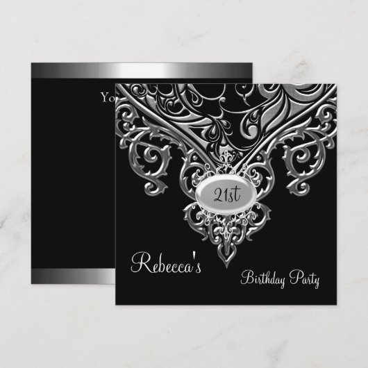  zwarte zilverjuwelen 21ste legant geboortedag 2 kaart (Voorkant / Achterkant)
